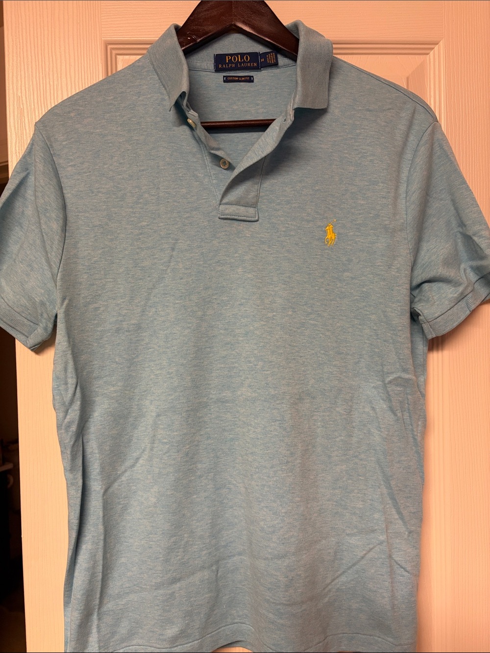 Polo by Ralph Lauren Heathered Light Blue Slim Fit Polo with Yellow Pony